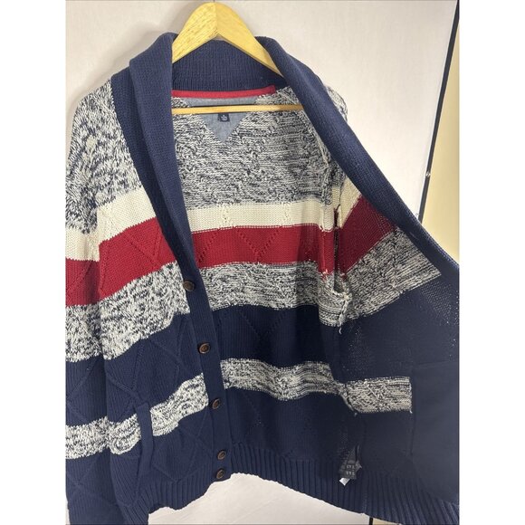 Tommy Hilfiger Shawl Collar Knit Cardigan Navy Red White Striped Men’s XL - Picture 6 of 8